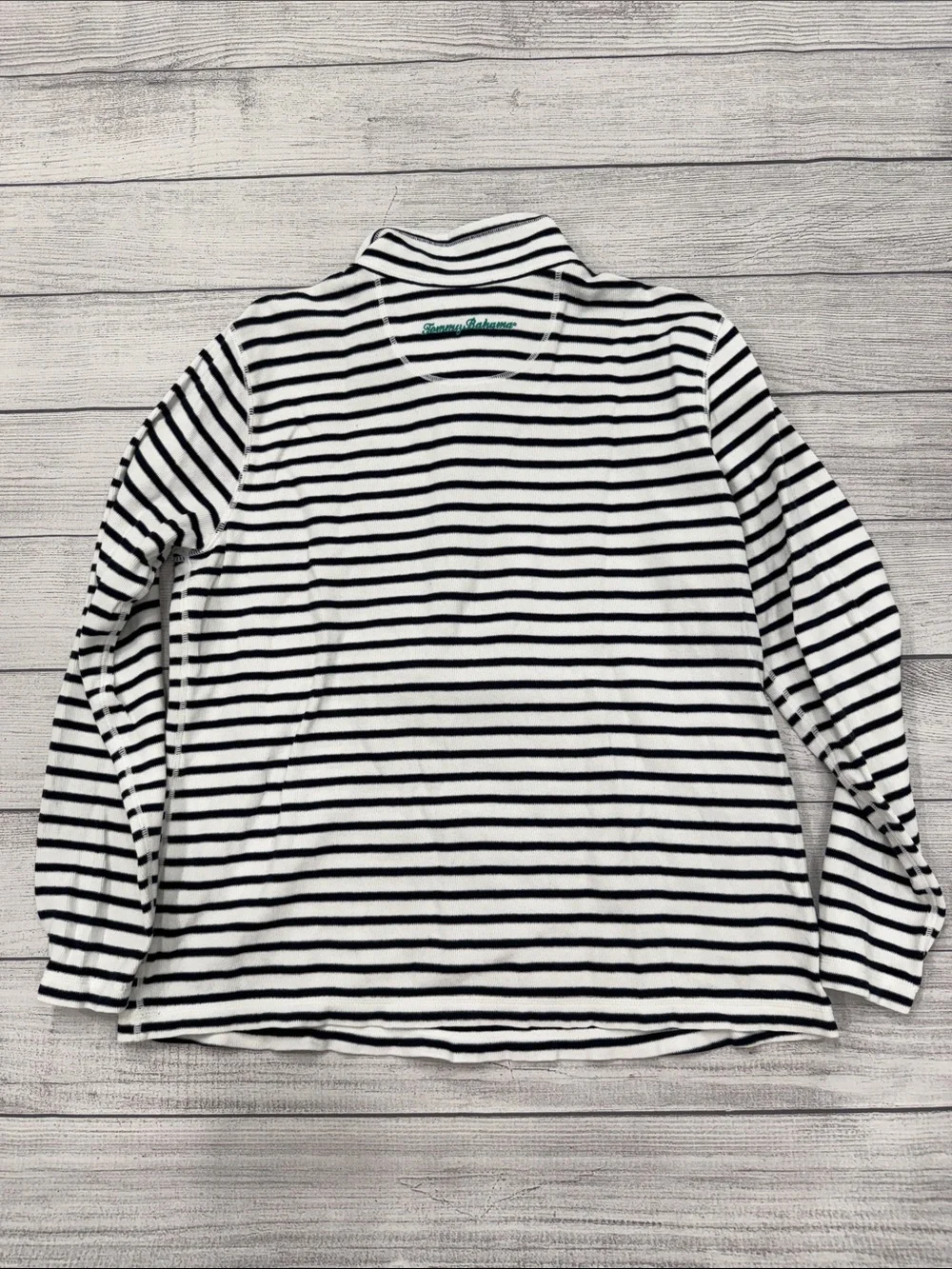 Tommy Bahama Navy & White Striped Quarter-Zip Pullover Tropical Collar Size L - Picture 5 of 5